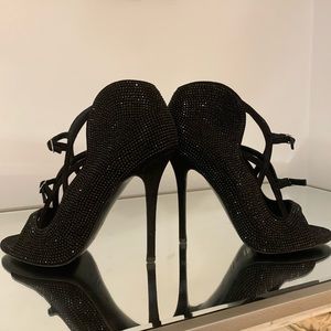 Giuseppe Zanotti Strass & Suede Peep-Toe Booties 8